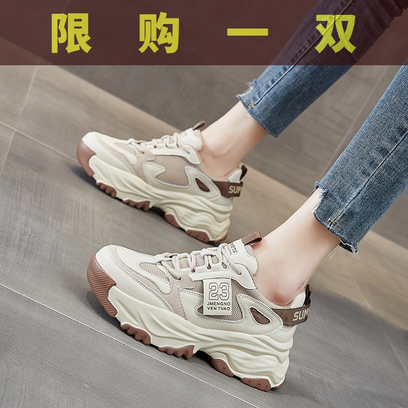 国货潮牌轻便老爹鞋女2023秋季新款女鞋爆款厚底增高鞋子灰色运鞋