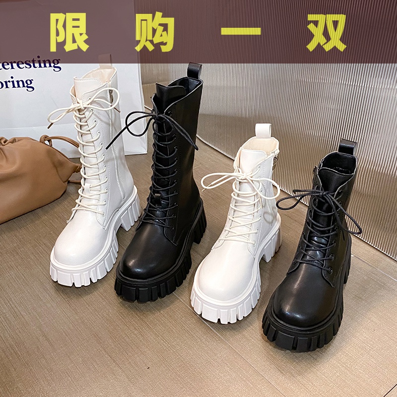 国货潮牌小个子增高马丁靴英伦风高帮女鞋2022秋冬短靴厚底加绒鞋