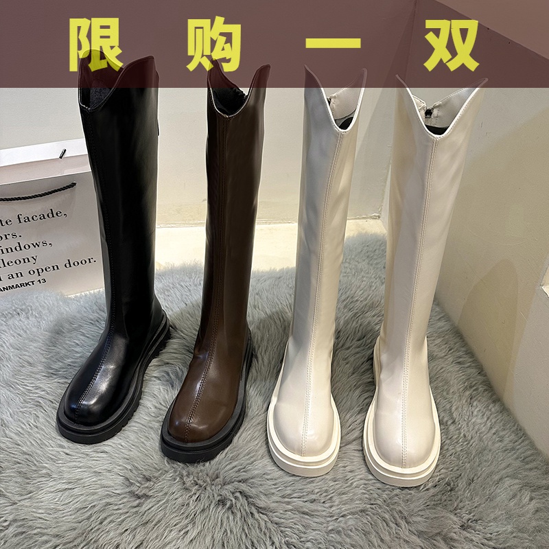 国货潮牌厚底马丁靴切尔西靴子女2023年新款秋冬季白色骑士复古鞋