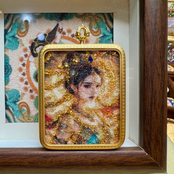 古祥非遗手绘唐卡粗矿砂凤凰女神