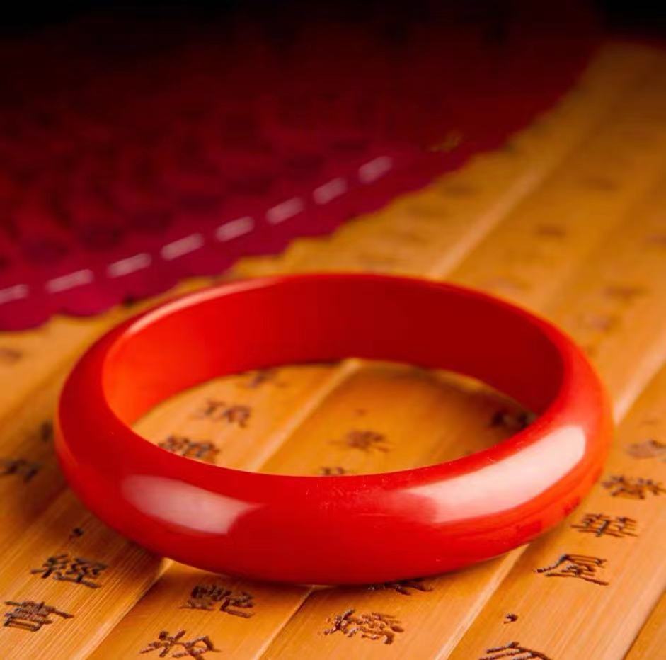 含辰砂工艺品高含量朱砂红砂宽版轮胎手镯