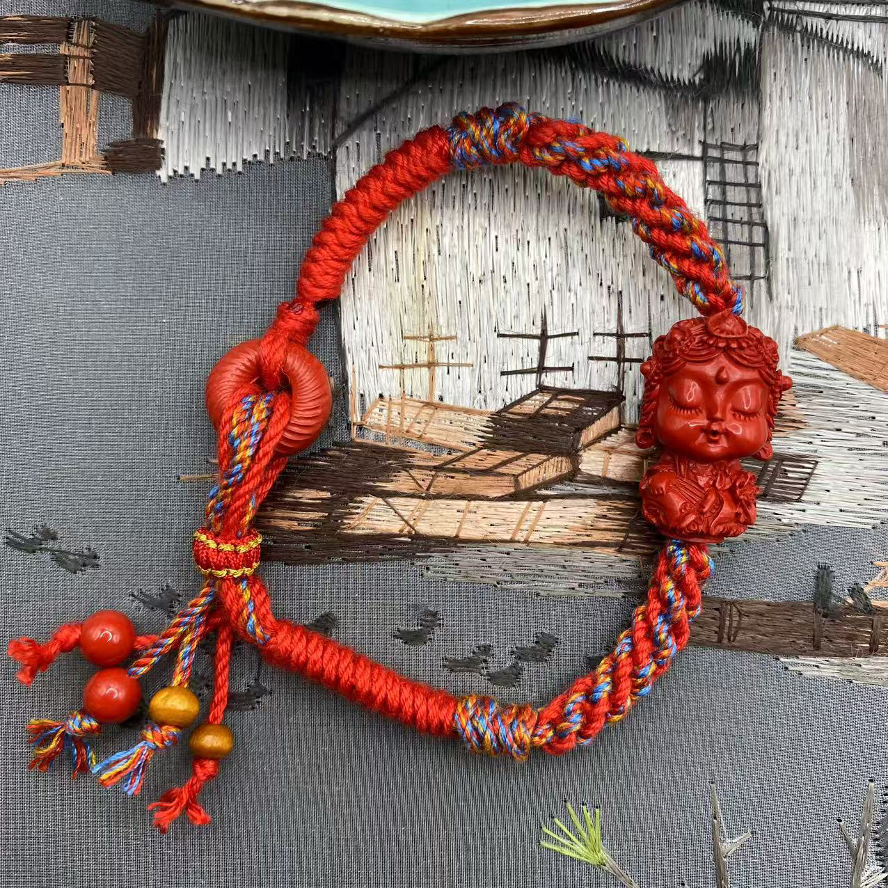 含辰砂工艺品高含量朱砂设计款度母手绳