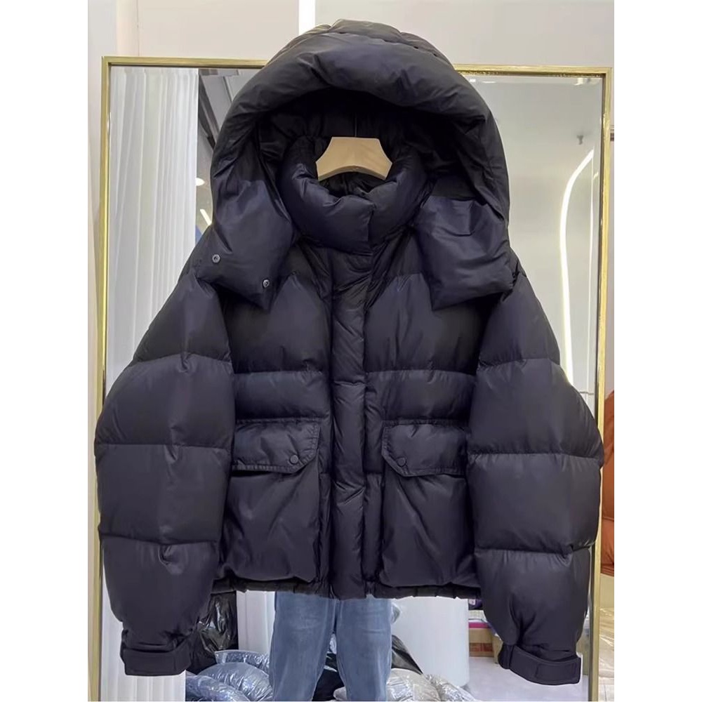 新款2023羽绒服羽绒服女欧货秋冬新款宽松连帽小个子百搭面包服款