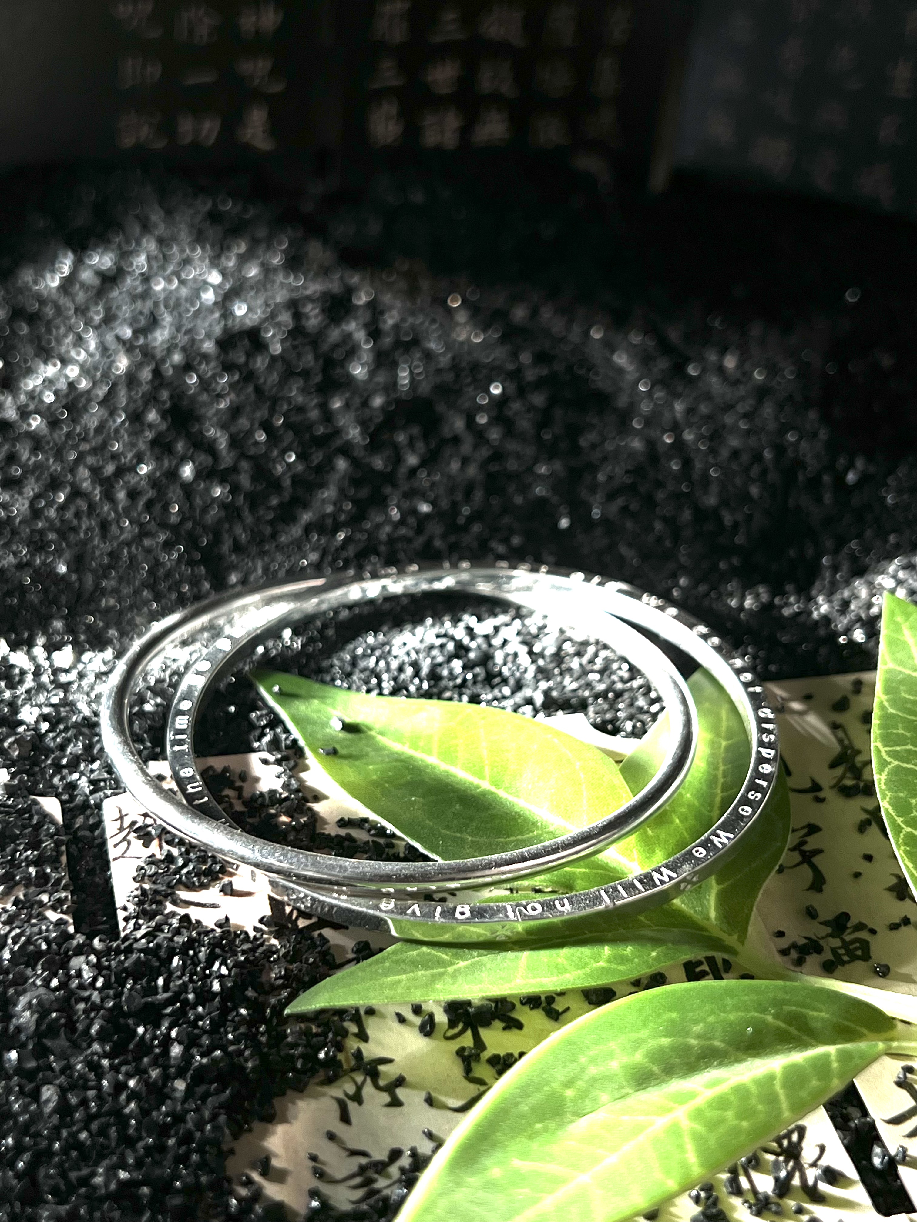 足银手镯 足银纯手工 四叶草气质时尚双环套镯