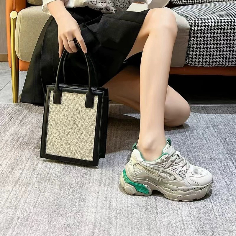 A144 绿色老爹鞋女鞋春款厚底增高休闲女鞋软底百搭运动鞋子M01