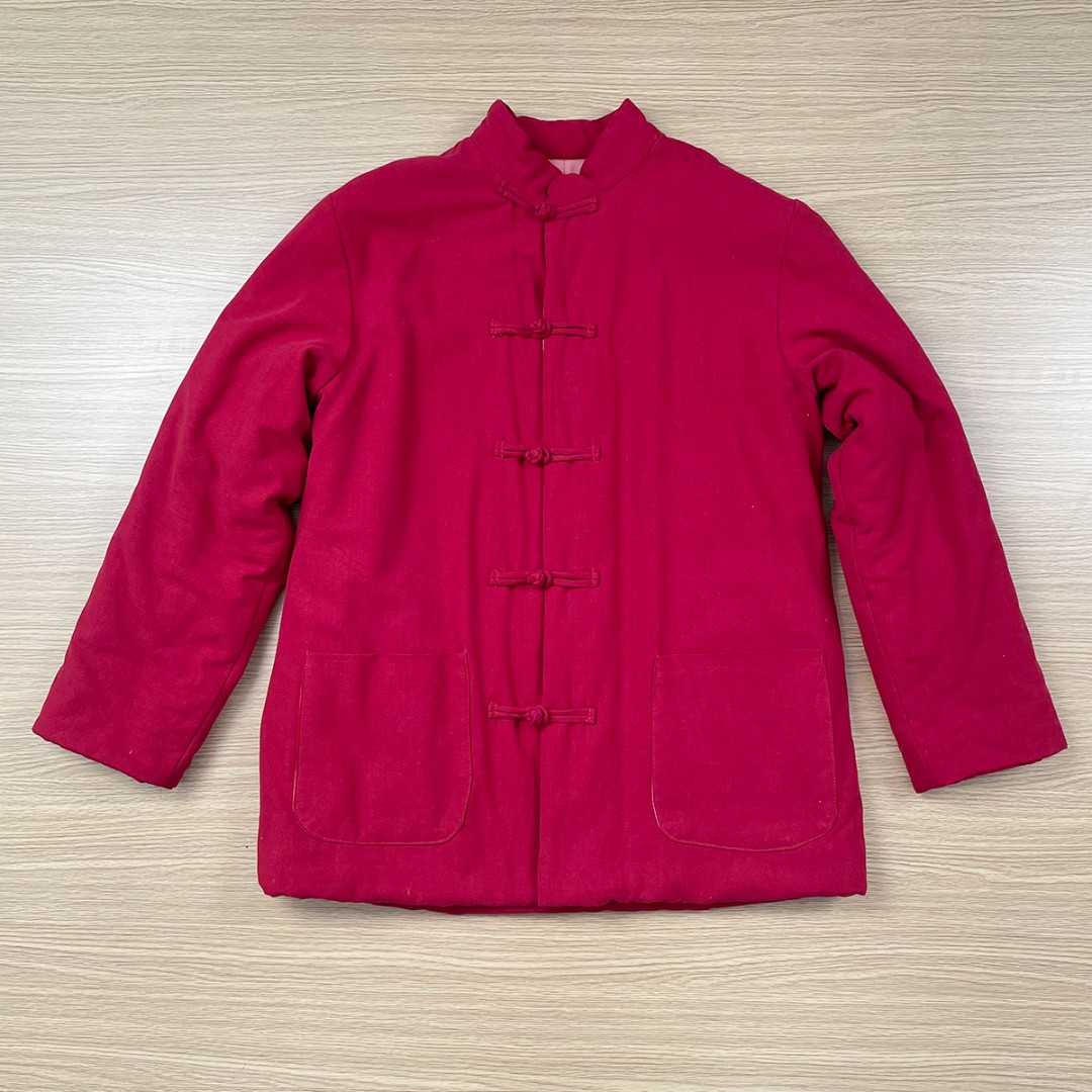 棉麻中国红纯棉花棉服冬季外套棉衣女款冬天中长短款棉袄冬装正