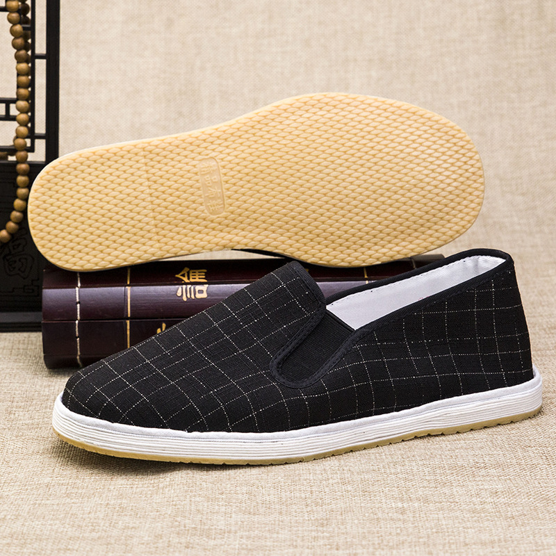 方格印花老北京布鞋春夏男士千层底布鞋软底休闲鞋透气防滑牛筋底
