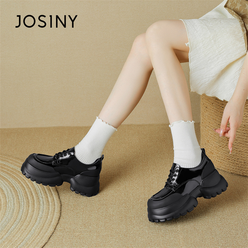 卓诗尼黑色系带乐福单鞋女2024春季新款日系学院风百搭厚底小皮鞋