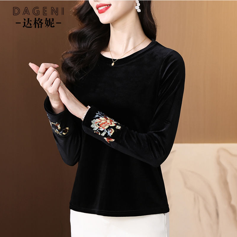 新中式轻国风上衣内搭外穿女装2025年早秋新款高级感丝绒刺绣小衫