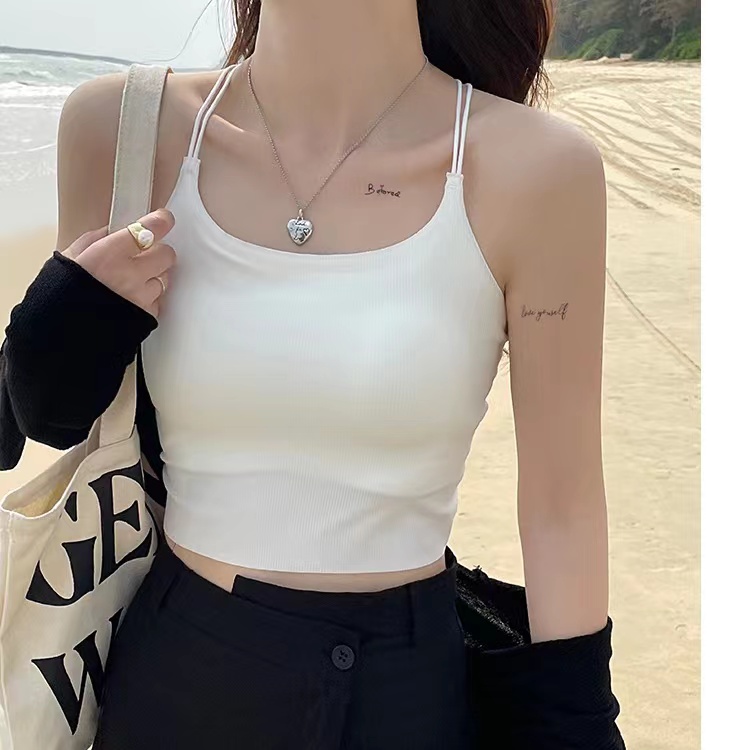 双肩带吊带背心交叉款固定杯背心吊带