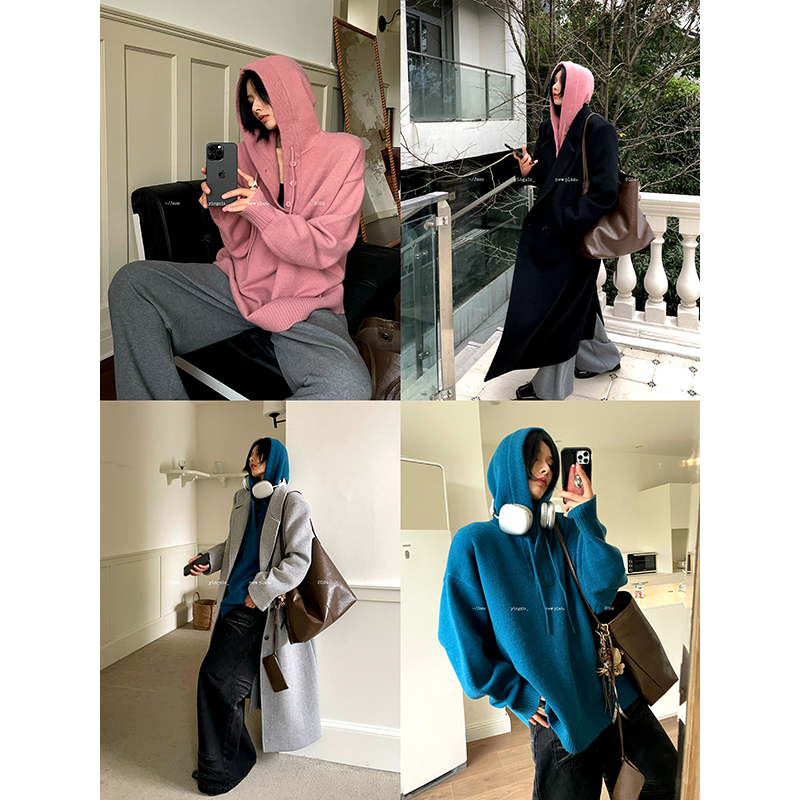 JCCC影子【奶芙】极简慵懒连帽针织套头毛衣JE4IZT10