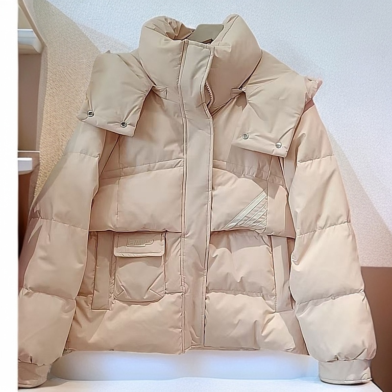 2024冬款时尚短款加厚保暖外套连帽潮流帽子可拆卸