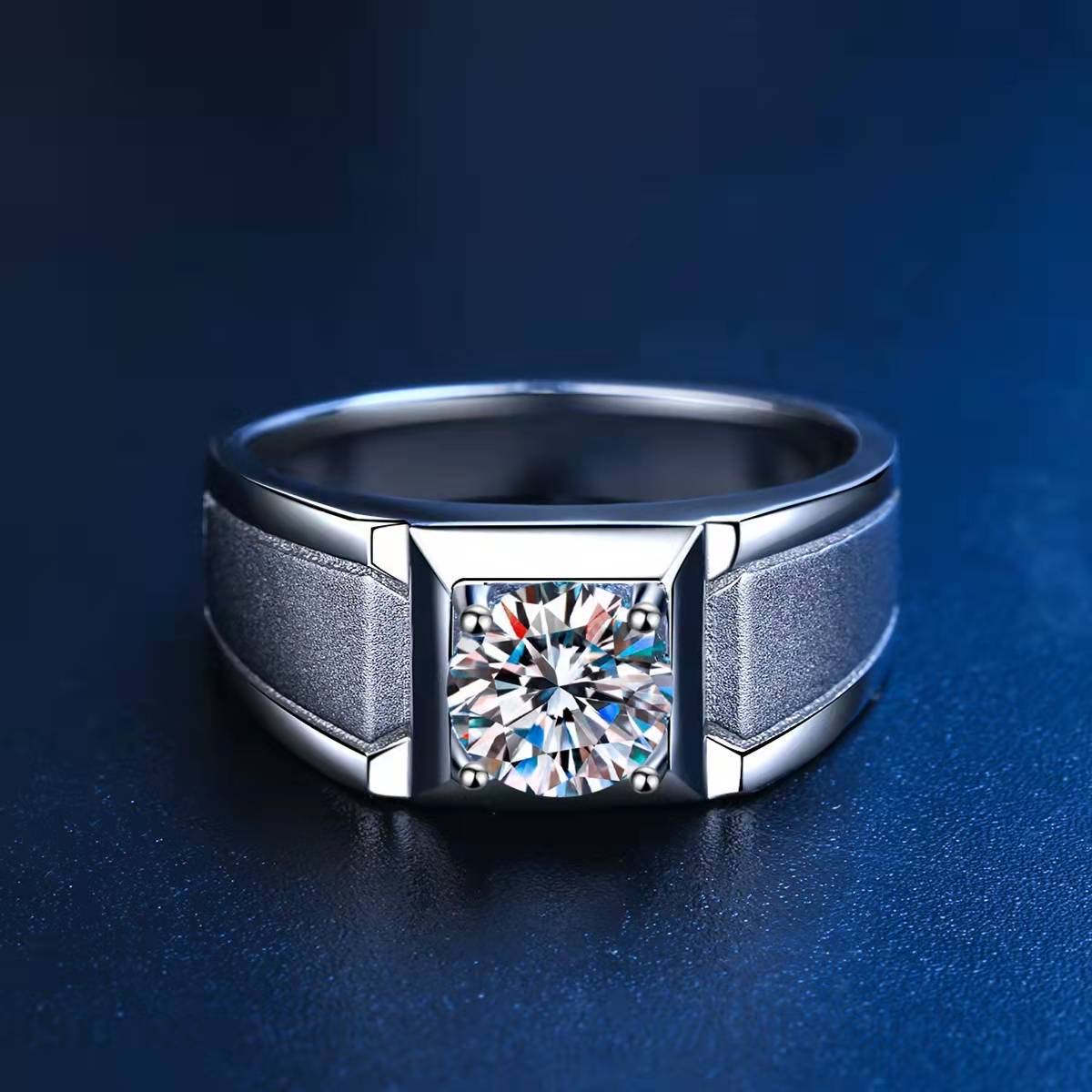 925银莫桑石戒指 （喷砂款）男士经典莫桑戒