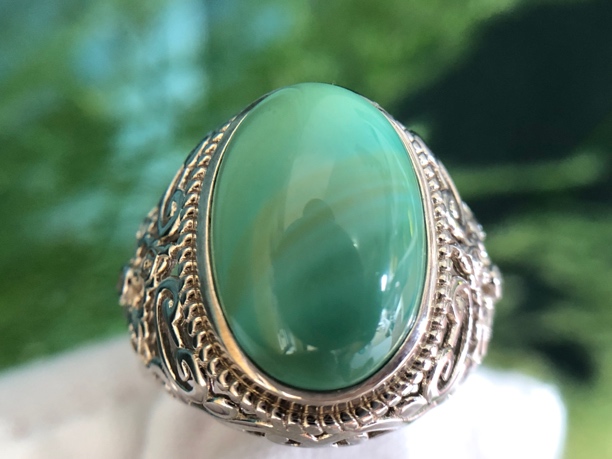 原矿绿松石水波纹戒指