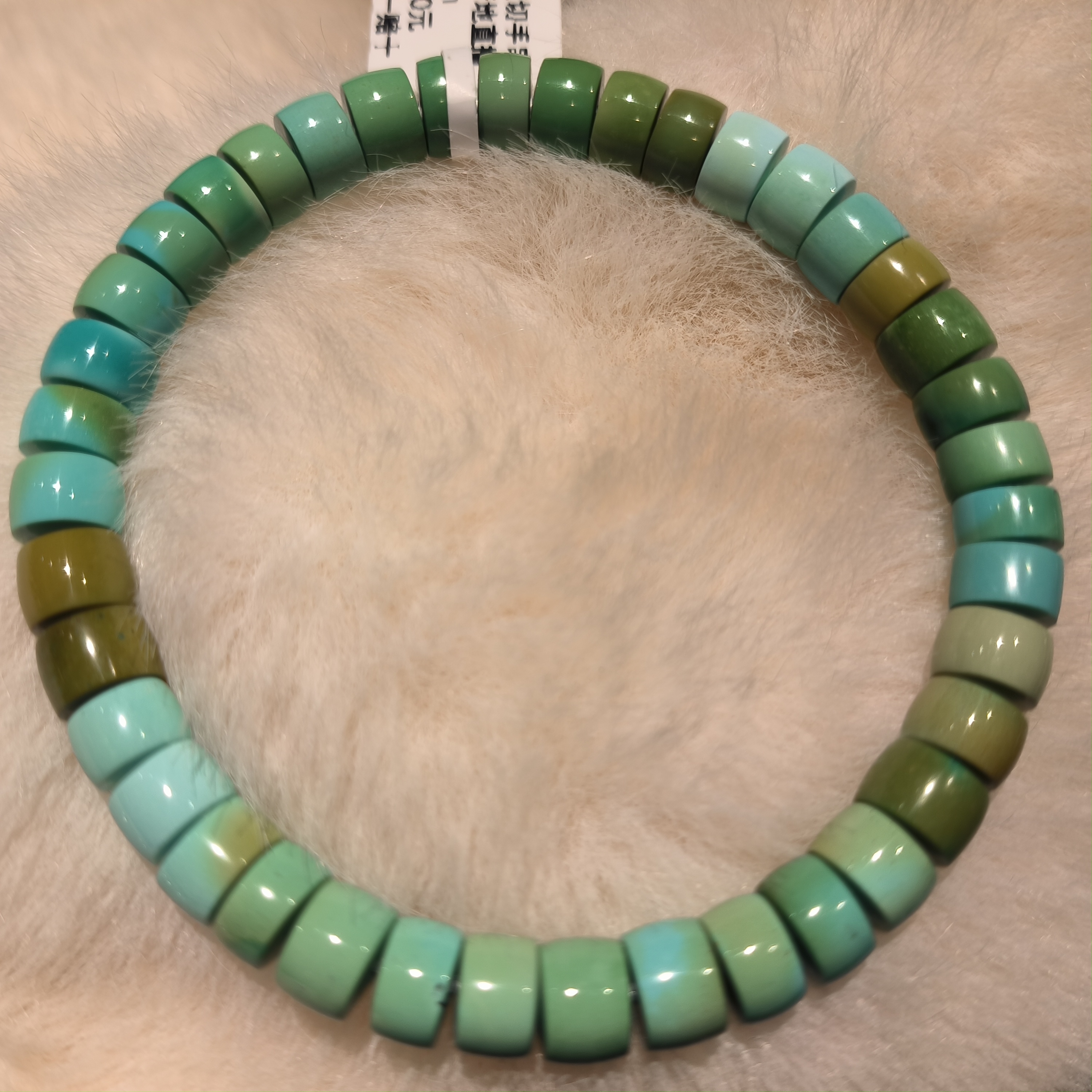 原矿绿松石高瓷高绿三彩只此青绿直切手串