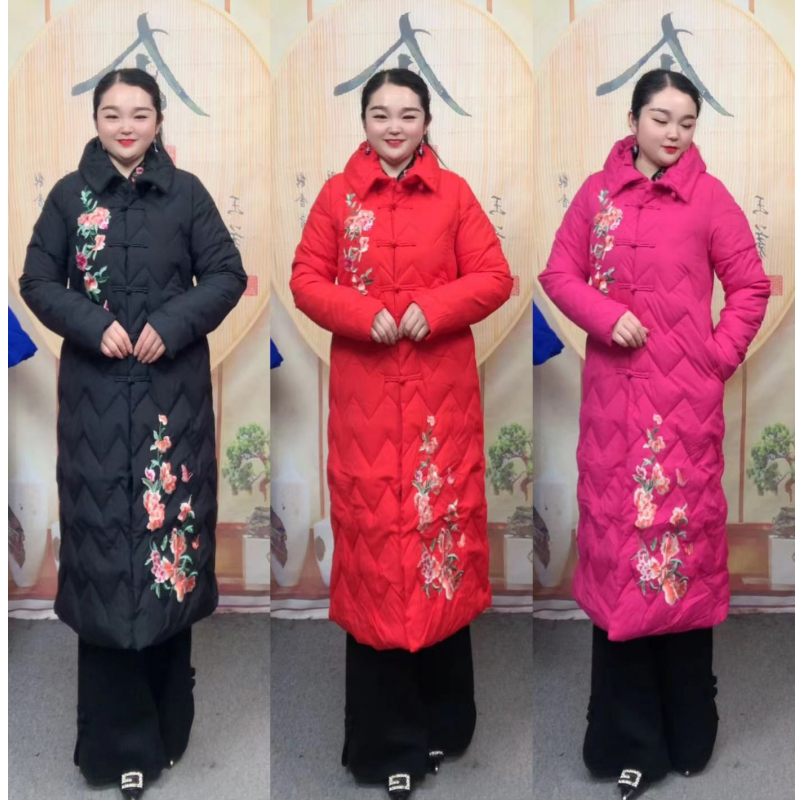 【爱漂亮】秋冬大码女士花棉袄长款棉袄加厚中国风中老年复古6809款