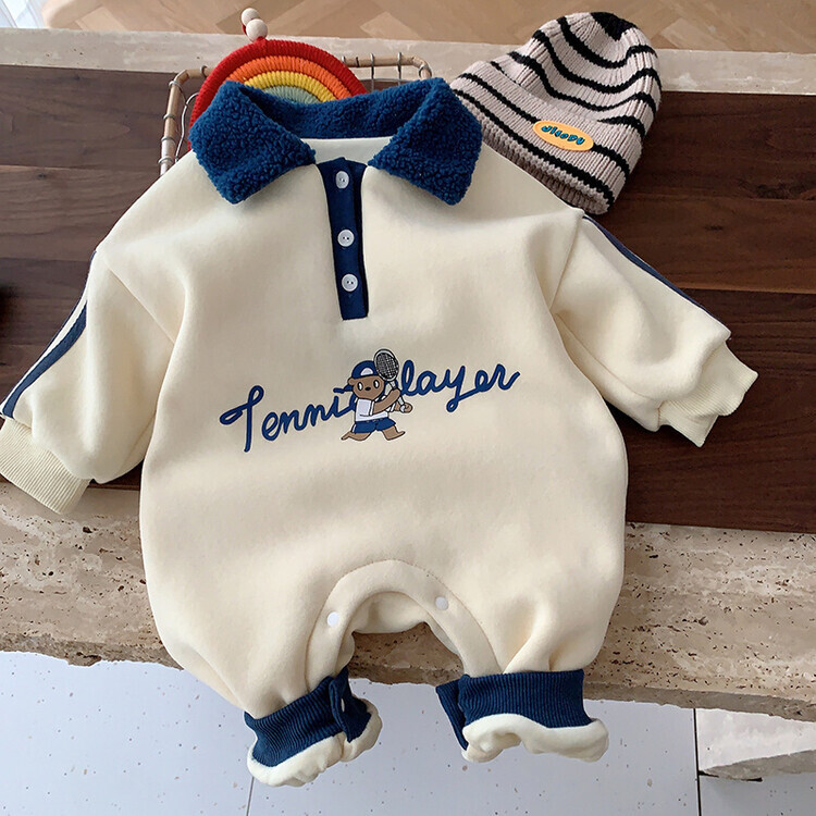 婴儿加绒连体衣0-2岁冬季韩国童装哈衣婴儿小爬服男宝宝衣服保暖