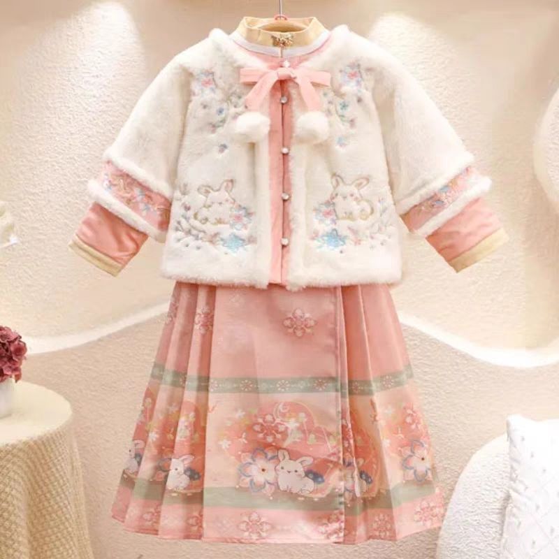 汉服女童冬季加加厚儿童新款古风古装中国唐装女宝宝拜年服