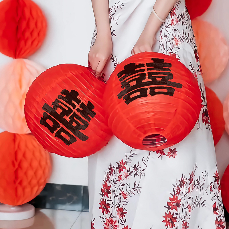 结婚红色喜字灯笼中式囍字婚礼树挂摆件拍照道具婚房布置装饰