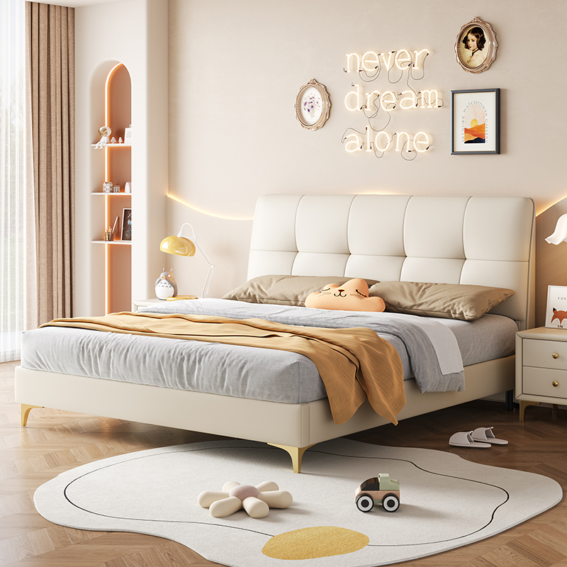 儿童床男孩小户型公主床女孩现代简约奶油云朵皮床软包实木带储物