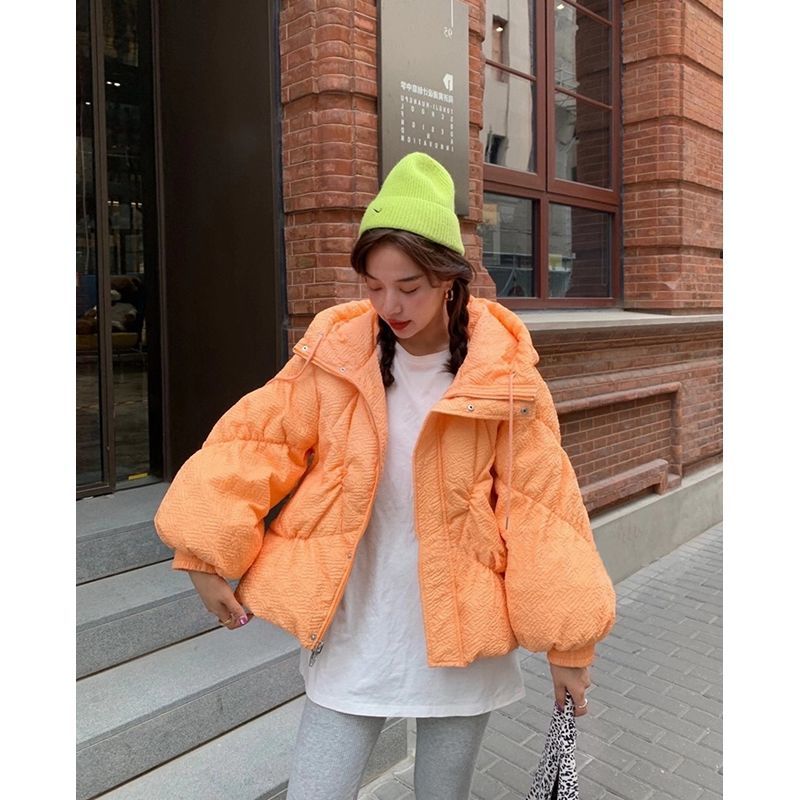 炸街棉服女短款小棉袄宽松韩版糖果色面包灯笼袖连帽潮秋冬款外套