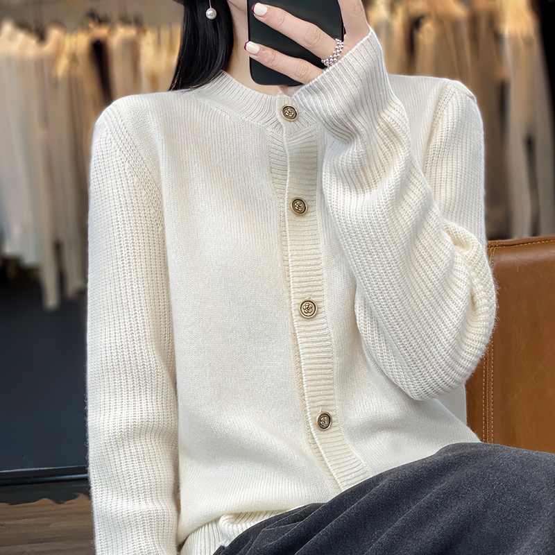 【GUZAI.JIA】小香风系列~100%羊毛衫女春季新款针织开衫毛衣