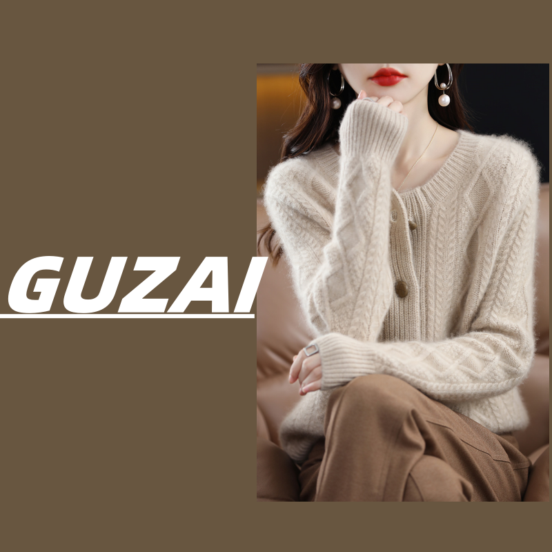 【GUZAI.JIA】重磅！【450克100%纯羊毛+三股七针加厚】韩版宽松毛衣女