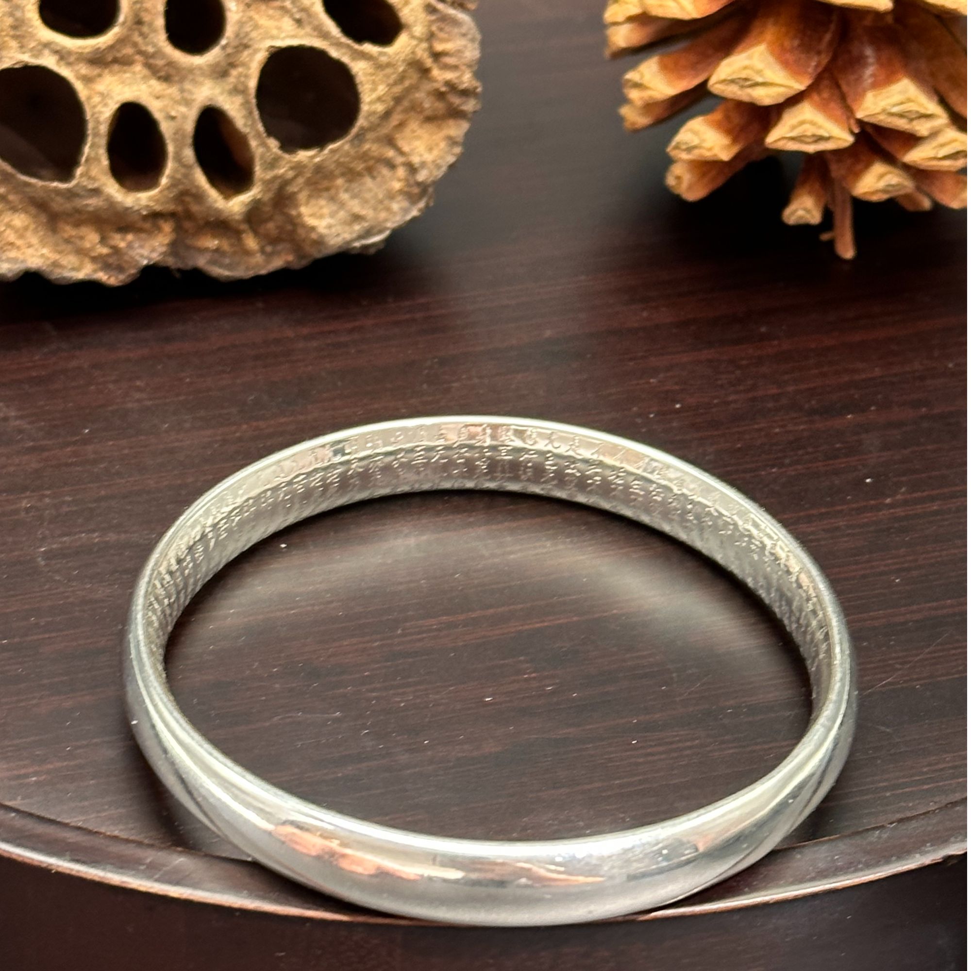 足银手镯 999.9实心闭口心经手镯 泥鳅背手镯 亮面心经素圈镯子