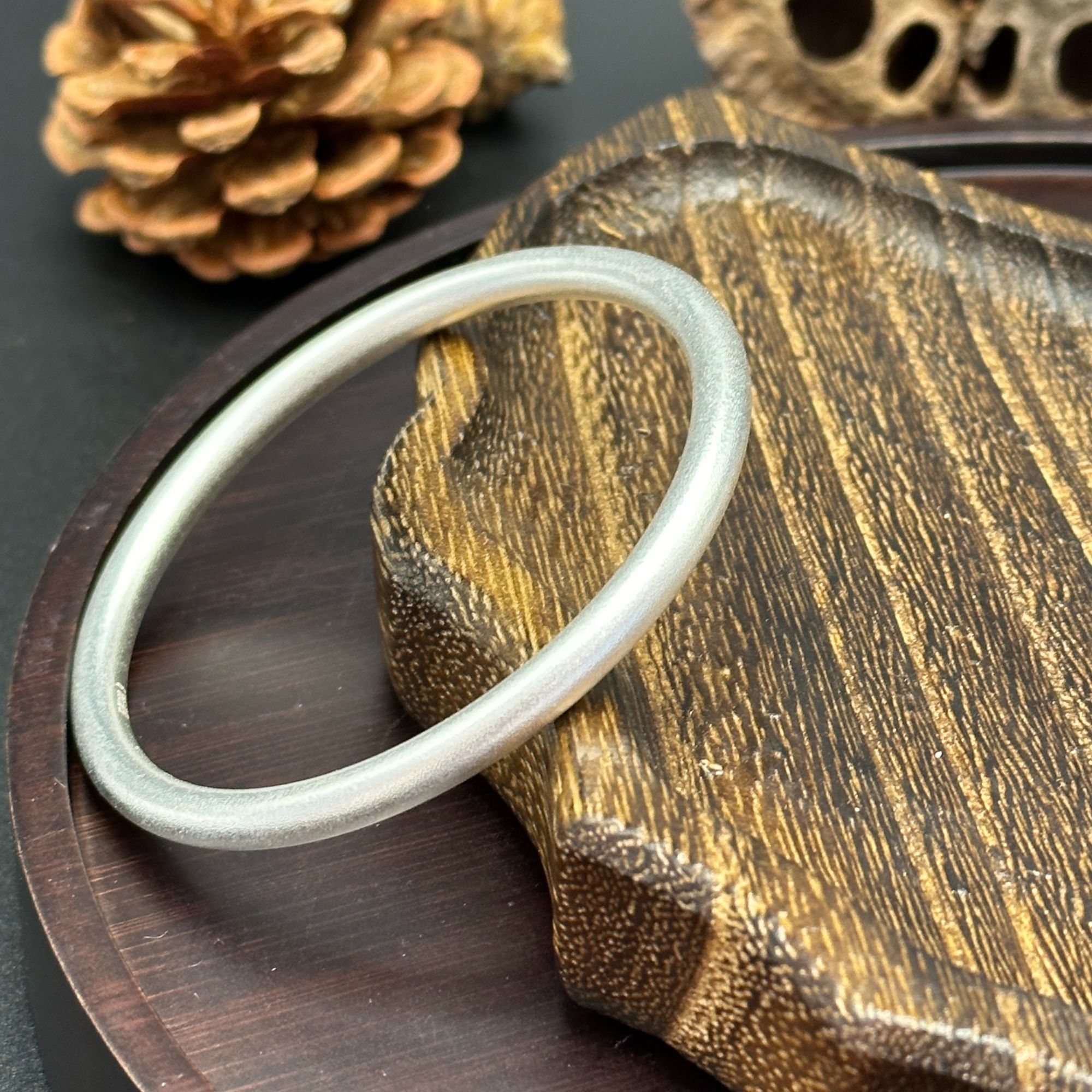 足银手镯 实心古法素圈传承磨砂经典素圈手镯简约复古百搭