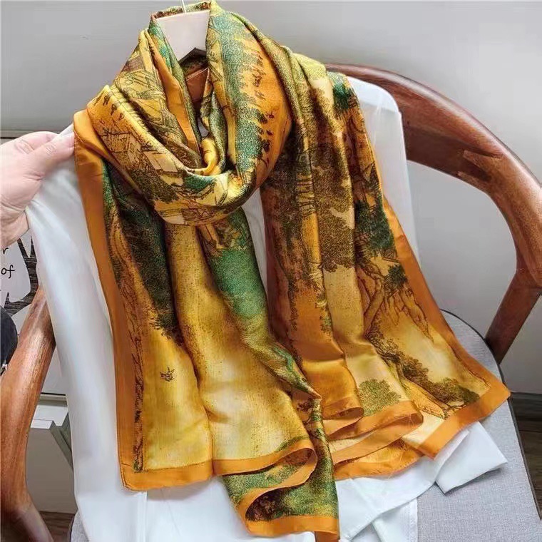 18E 清明上河图 时尚女士夏季防晒印花长巾送礼妈妈款90*180cm