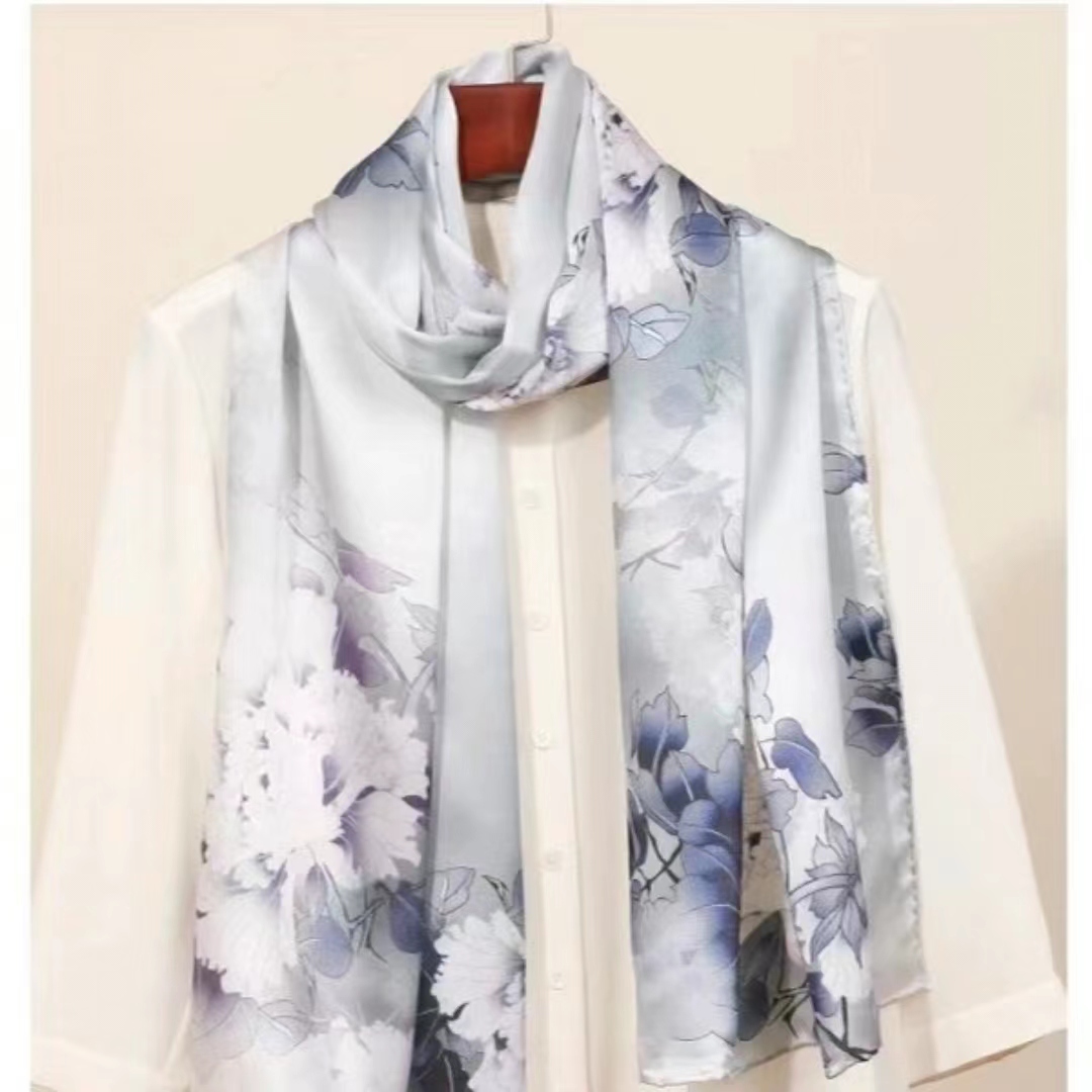 152E清水牡丹新款春秋时尚气质送礼方巾180*90cm