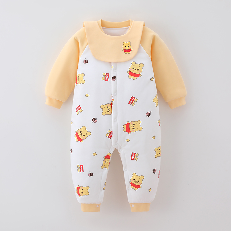 【维尼棉服带口水巾】宝宝秋冬加厚棉服连体衣婴幼儿可爱新款外出服