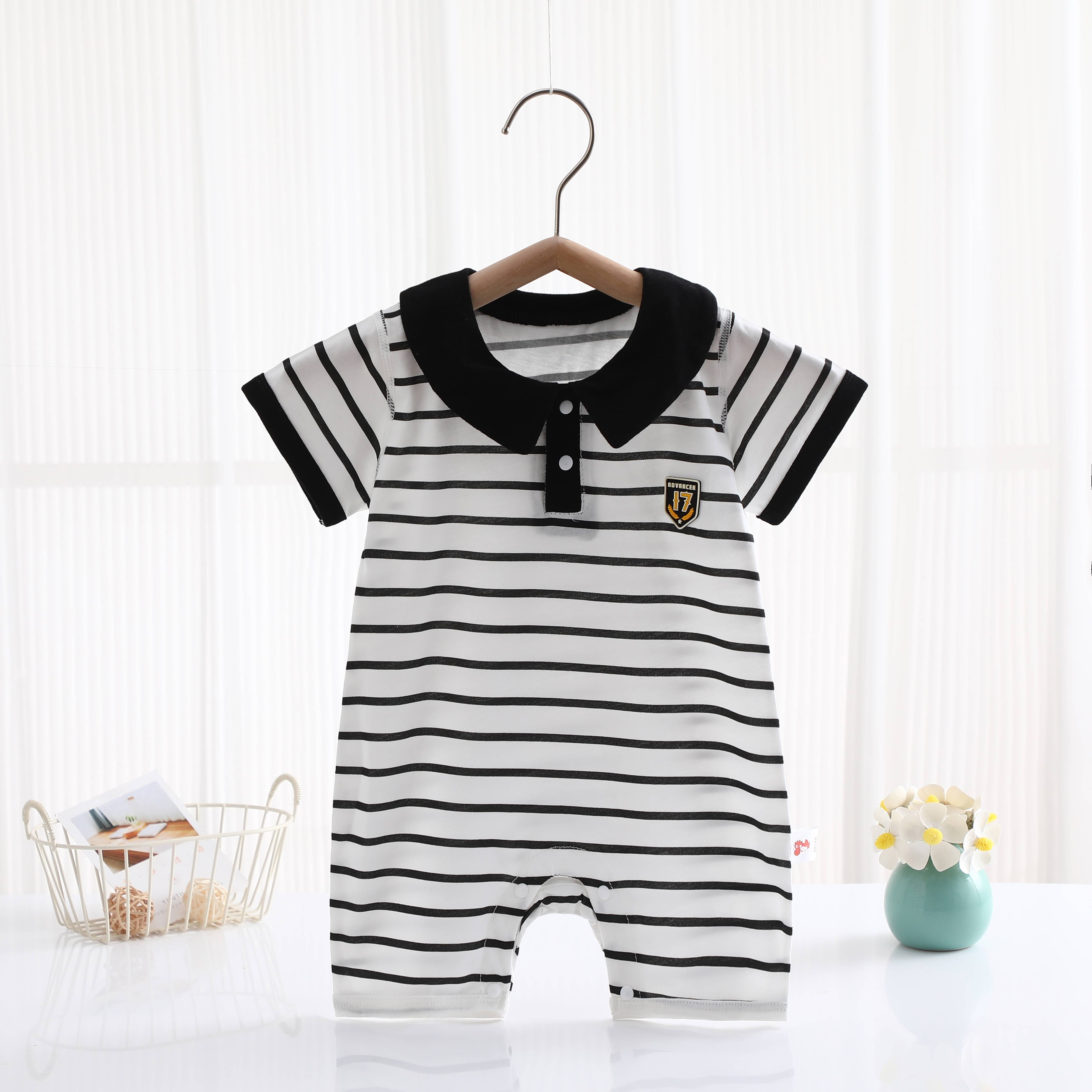 纯棉夏款婴幼儿衣服0-16个月纯棉无骨短袖连体衣新款时尚洋气薄款