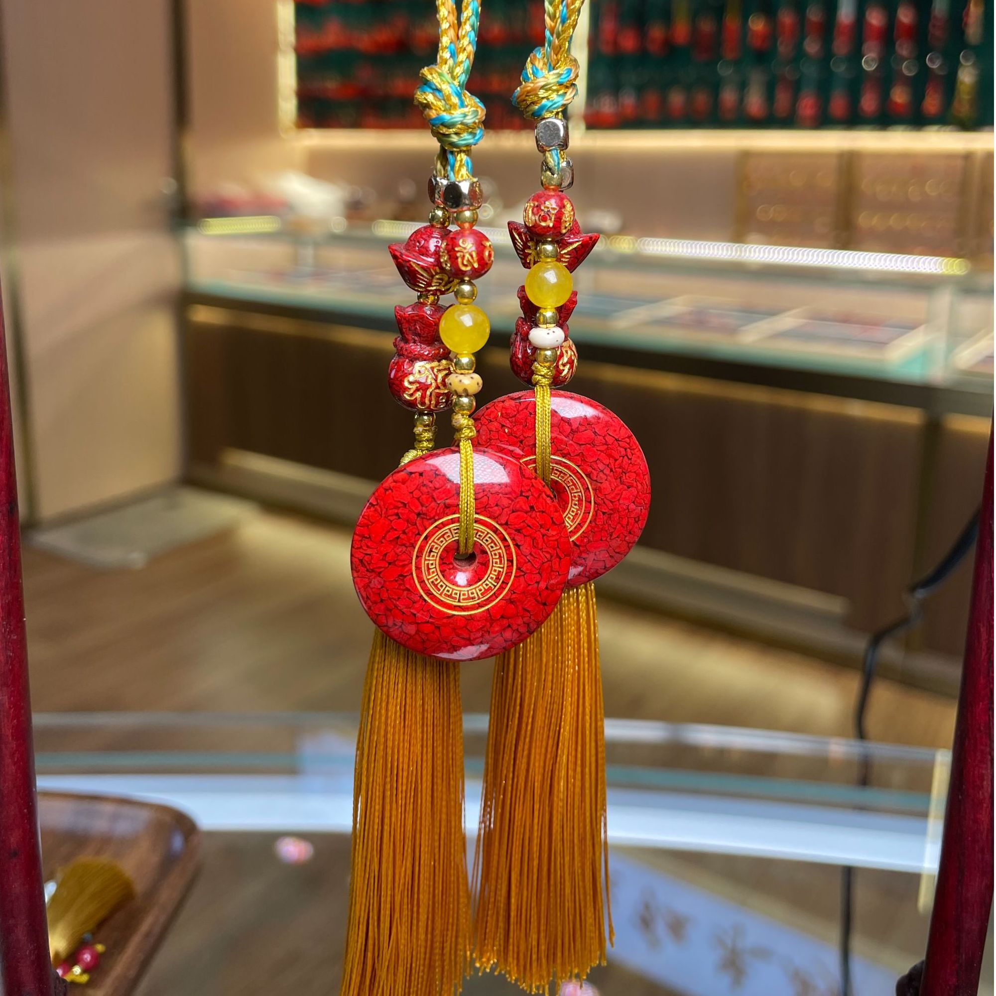 含辰砂工艺品高含量朱砂平安扣手机挂钥匙挂设计款