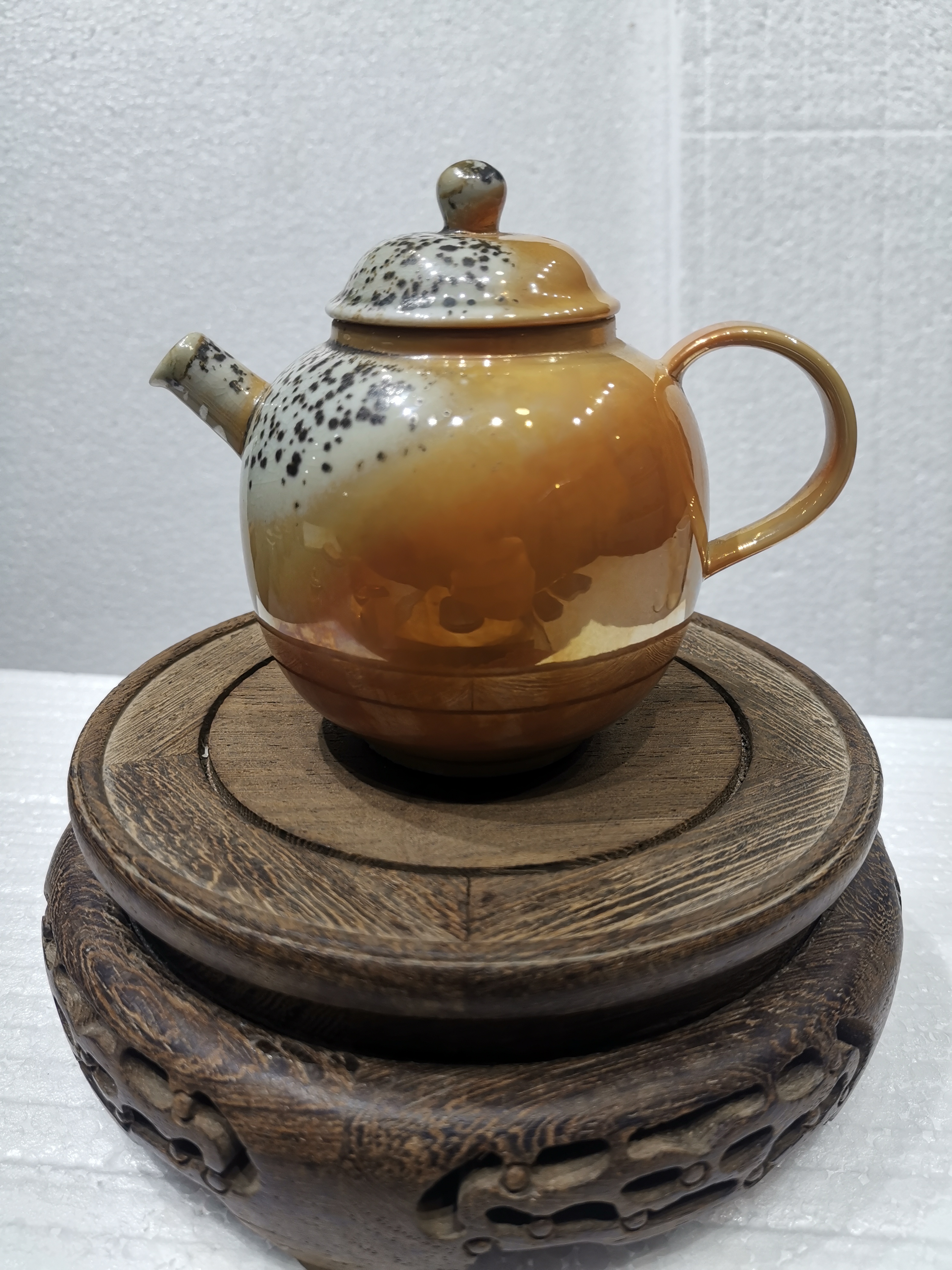 柴烧茶器天地方圆壶容量200cc柴烧壶