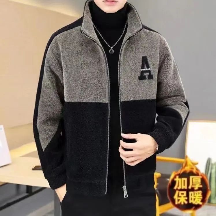【小扬哥甄选】2023宽松加厚百搭青年加绒男士刺绣休闲保暖毛呢大