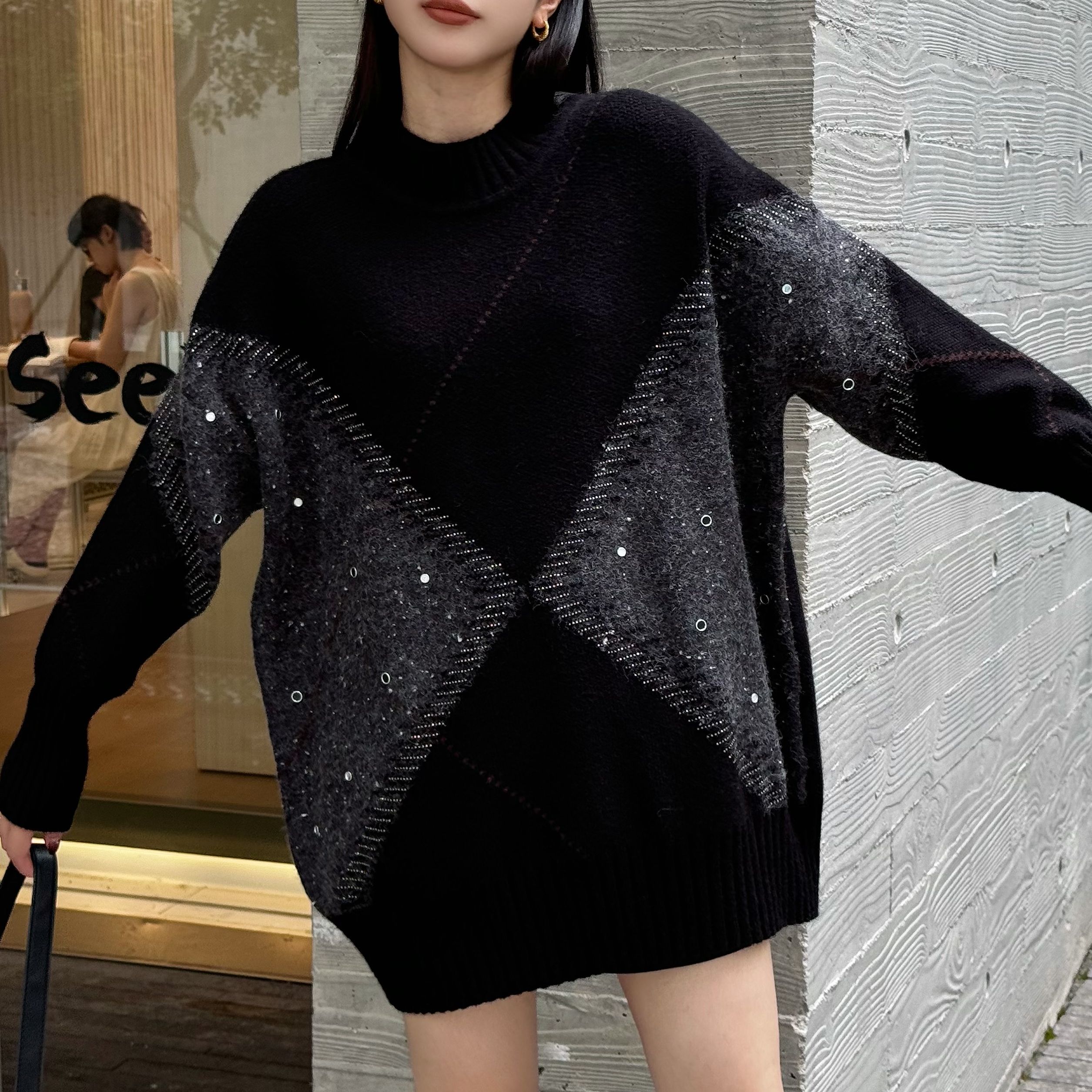 时尚高级感洋气上衣2024秋冬新款微胖mm女装宽松显瘦百搭毛衣