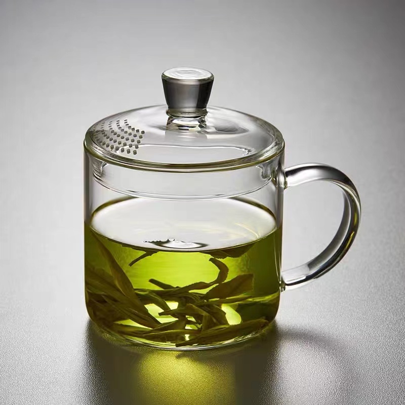 新羽手工高硼硅玻璃泡茶杯茶水盖碗带过滤孔中式透明侘寂风茶器