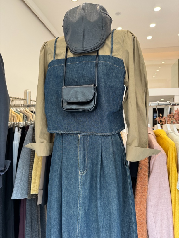 牛仔吊带假两件套装