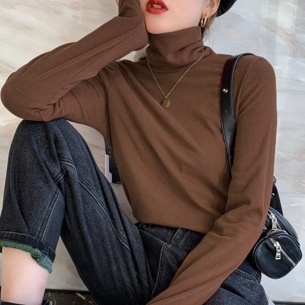 秋冬季修身女加厚长袖女半高领宽松外穿德绒打底衫春秋纯色高领毛
