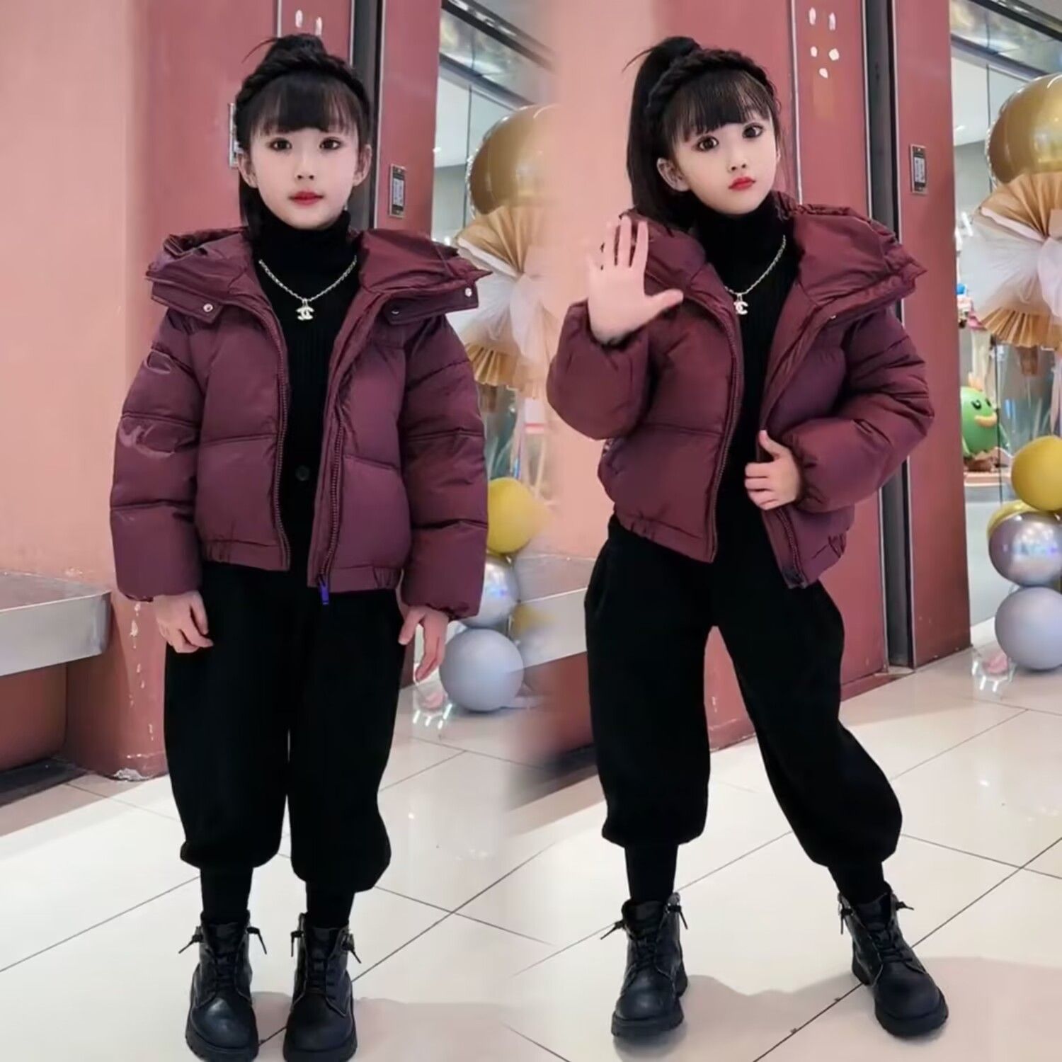 女童冬季棉服套装2023新款洋气网红中大童保暖棉服加绒裤子两件套