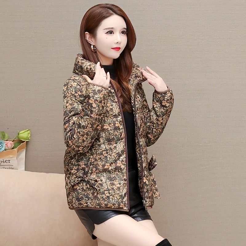 时尚碎花羽绒羽绒服女2024冬季新款韩版修身加厚保暖立领短款外套