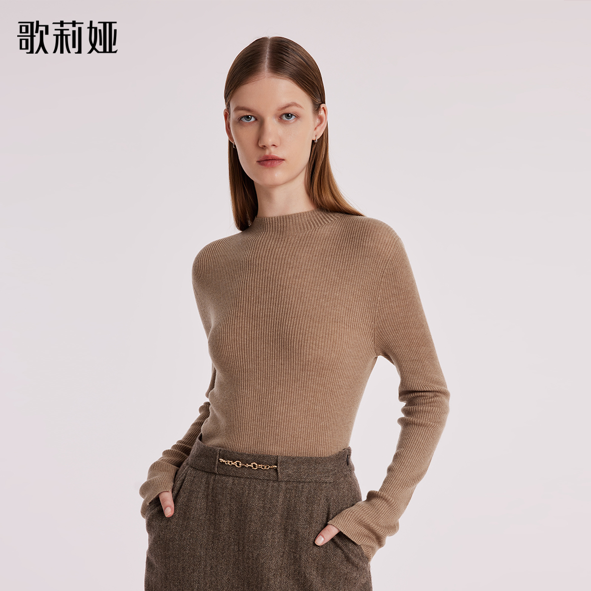 歌莉娅春季静奢风无缝可机洗绵羊毛衫百搭修身1BDL5J150