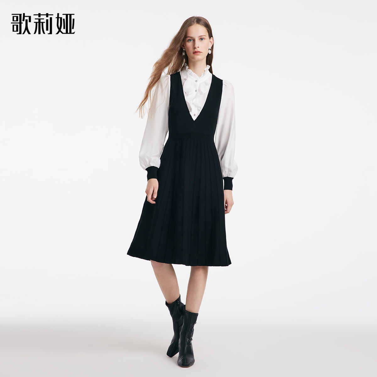 【商场同款】歌莉娅轻职风天丝混纺拼接醋酸高级感连衣裙1BCR4G300