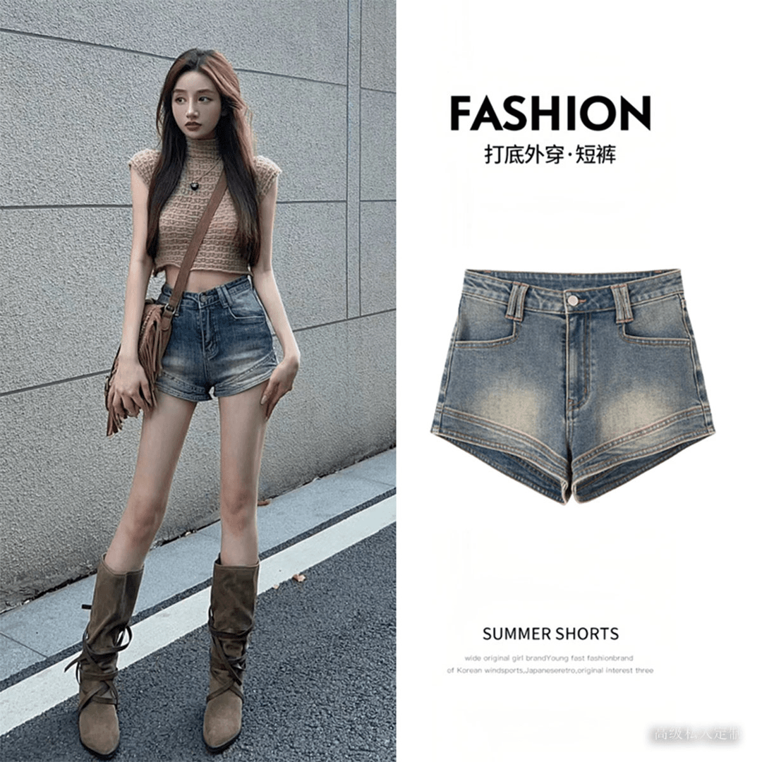 G1【GBSstudio女装服饰】春季超短A版牛仔裤防走光巨显腿长复古女