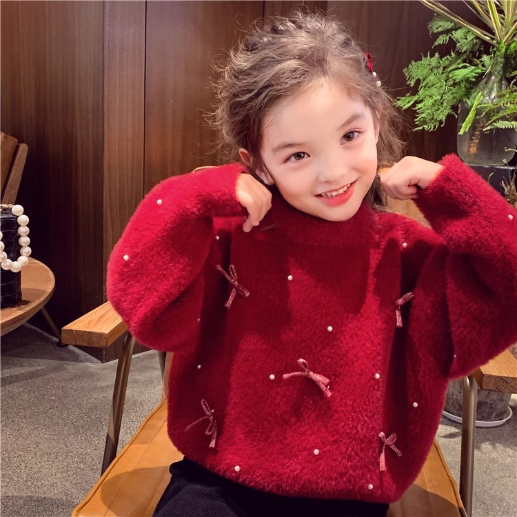 女童毛衣儿童2025新款秋冬内搭水貂加厚上衣洋气针织打底针织衫潮