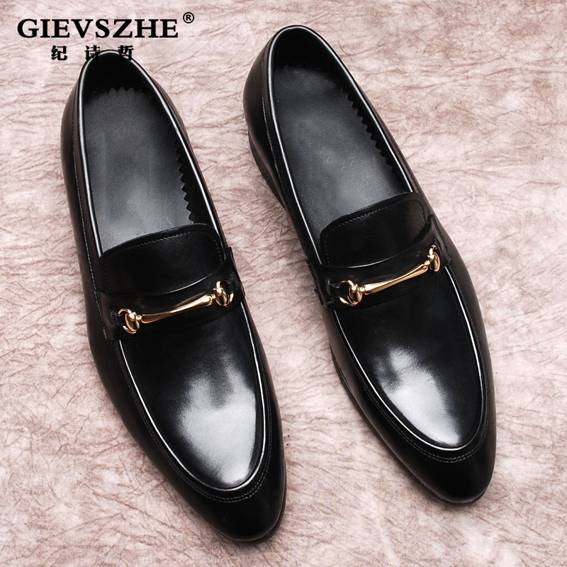 GIEVSZHE/纪诗哲马衔扣乐福鞋男士英伦休闲皮鞋商务真皮男鞋时尚