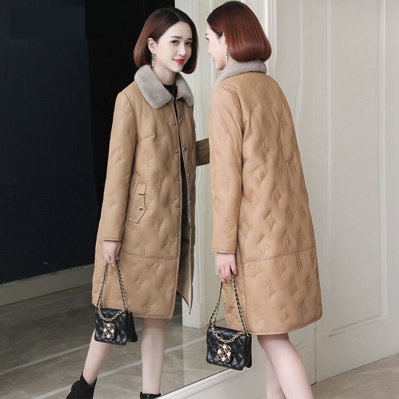 波司澄羽绒服羽绒服女中长款压花外套冬季新款韩版宽松休闲毛领皮