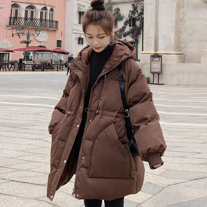 波司澄羽绒服咖色收腰棉服女冬中长款设计感小众韩系冬装2023新款