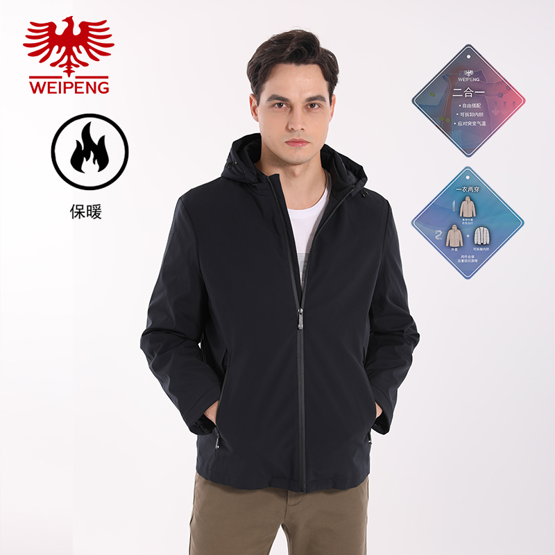 [二合一]威鹏连帽棉服男款25冬季可脱卸内胆百搭休闲外套C64032